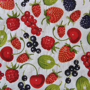 2 o 4 servilletas de papel para manualidades, mezcla de bayas de jardín sobre fondo blanco, servilletas de decoupage con bayas de jardín, diario de jardín