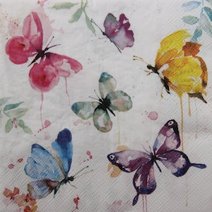 Tovaglioli di carta per decoupage da 2 o 4 pezzi, collage di disegni di farfalle colorate ad acquerello, tovaglioli di farfalle per decoupage, collage di farfalle