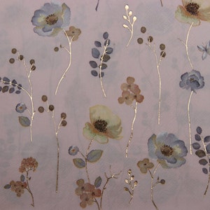 2 ou 4 serviettes en papier pour découpage, peinture aquarelle accent doré coquelicots sur fond rose pastel, serviettes pour découpage, fabrication de cartes