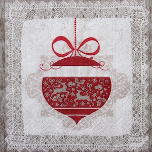 2 o 4 pezzi di tovaglioli di carta per lavori artigianali, pallina di Natale rossa con coppia di renne su sfondo con motivo vintage, tovaglioli per decoupage natalizio