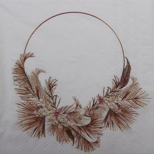 2 ou 4 serviettes en papier pour découpage, anneau de pot-pourri marron sur fond blanc, serviettes pour découpage en couronne, collages pour découpage d'automne
