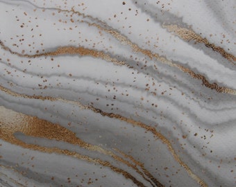 2 or 4 Pcs Paper Napkins For Decoupage , Golden Marble Pattern , Watercolor Painted Marble Waves With Golden Accents On White Background