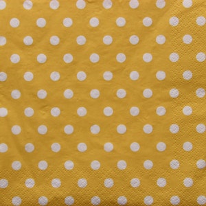 2 ou 4 serviettes en papier pour créations manuelles, motif pois blancs sur fond jaune, serviette de table pour découpage jaune, collages à pois