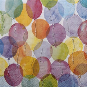 2 ou 4 guardanapos de papel dos pces para decoupage, teste padrão colorido dos balões da aguarela, guardanapos de decoupage do balão de aquarell, guardanapos da festa das crianças