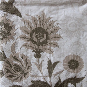 2 ou 4 serviettes en papier pour créations manuelles, fleurs peintes en brun sur fond d'ombres florales graphiques, serviettes de découpage de fleurs sauvages des prés