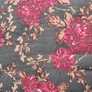 2 oder 4 Stück Papierservietten zum Basteln, Rosa Chrysanthemen Auf Grauem Hintergrund, Herbst Servietten, Decoupage Servietten, Skandinavische Servietten