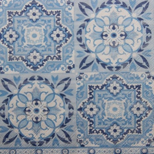 2 oder 4 Stück Papierservietten Für Decoupage, Blau & Weiß sizilianische Fliesen Muster, Blau Weiß Decoupage Servietten, Mediterrane Fliesen Decoupage