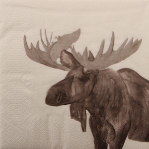 Servilletas de papel de 2 o 4 piezas para decoupage, alce marrón sobre fondo crema, servilleta de decoupage de alce, servilletas de otoño, servilletas escandinavas