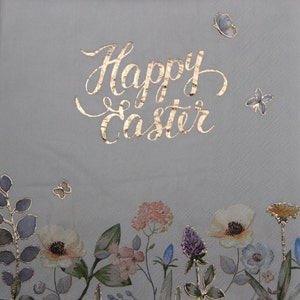 2 oder 4 Stück Papierservietten für Decoupage, goldene Akzente Wildblumen auf Minzbasis, Frohe Ostern, Servietten für Decoupage, Journaling, Collagen