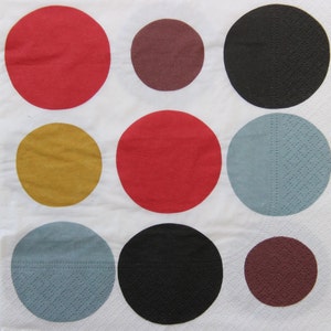 2 o 4 servilletas de papel para manualidades, patrón de círculos gráficos de color caqui, verde azulado, negro y rojo sobre fondo blanco, servilletas de decoupage de círculos modernos