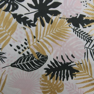 2 ou 4 serviettes en papier pour bricolage, Monstera rose, noir, or et feuilles de palmier sur fond blanc, serviettes pour découpage feuillage tropical