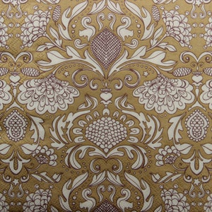 2 oder 4 Stück Papierservietten Für Decoupage, Beige Florale Damast Muster Auf Goldenem Hintergrund, Decoupage Servietten, Nahtlose Servietten