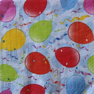 2 ou 4 unidades de guardanapos de papel para decoupage, balões coloridos em fundo azul celeste com confete, guardanapos de decoupage para crianças, diário