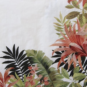2 oder 4 Stück Papierservietten zum Basteln, Schwarz, Rot, Grün Palmen, Ficus, Bananenbäume Laub auf weißem Hintergrund, Tropisches Blatt Decoupage