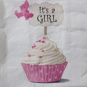 Tovaglioli di carta da 2 o 4 pezzi per lavori creativi, tovagliolo di benvenuto per cupcake rosa e bianco per bambina con decorazione e scritta "È una ragazza", tovaglioli per muffin
