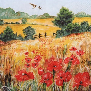 2 or 4 Pcs Paper Napkins For Crafting, Wheat And Poppies Field Landscape, Nature Landscape, Wheat Field With Poppies, Landscape Decoupage