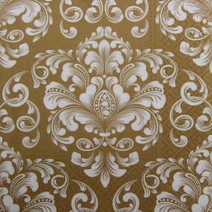 2 o 4 pezzi di tovaglioli di carta per decoupage, motivo damascato arabesco su sfondo bronzo, tovaglioli in bronzo dorato, tovaglioli per decoupage, effimeri