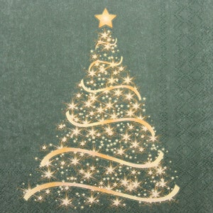 2 ou 4 serviettes en papier pour travaux manuels, sapin de Noël ornemental sur fond vert - Serviettes de table pour découpage Sapin de Noël - Lignes et formes modernes
