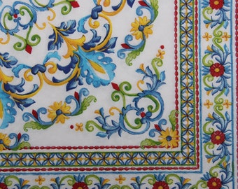 2 or 4 Pcs Paper Napkins For Crafting , Colorful Sicilian Mediterranean Tiles Pattern , Decoupage Napkin , Card Making , Crafting , Ephemera