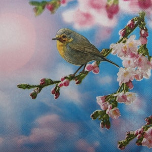 2 ou 4 serviettes en papier pour découpage, Robin sur branches fleuries sur fond de ciel bleu, serviettes pour découpage Robin Bird, serviettes de collage