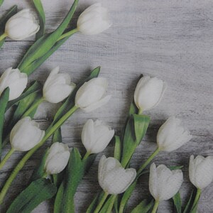 2 ou 4 serviettes en papier pour découpage, tulipes blanches sur fond gris, fleurs de printemps, serviettes de table, tenues de journal, scrapbooking, créations artisanales de serviettes