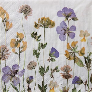 2 oder 4 Stück Papierservietten zum Basteln, Rosa, Lila, Gelb Wiesenblumenzweige auf weißem Hintergrund, Wiesen-Servietten für Decoupage, Collage