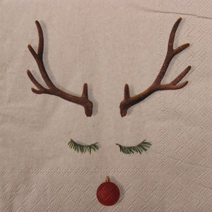 2 oder 4 Stück Papierservietten für Decoupage, lustige Weihnachtsren Auf Craft Brown Hintergrund, Rudolph Serviette, Recyclingpapier Decoupage Servietten