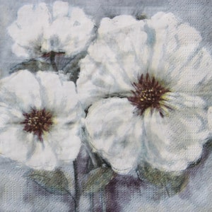 Servilletas de papel de 2 o 4 piezas para la elaboración, acuarela pintada de blanco, flores azules sobre fondo azul, servilleta azul y blanca, servilletas escandinavas