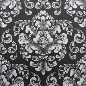 2 o 4 pezzi di tovaglioli di carta per decoupage, motivo damascato bianco su sfondo nero, tovaglioli per decoupage, tovaglioli con ornamento damascato barocco