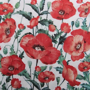 2 ou 4 serviettes en papier pour bricolage, coquelicots rouges sur fond blanc, coquelicots en fleurs, collages floraux, serviettes pour découpage avec coquelicots