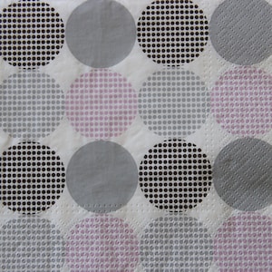 2 oder 4 Stück Papierservietten zum Basteln, rosa, grau, schwarz grafische Kreise Muster auf weißem Hintergrund, gepunktete Kreis Serviette für Decoupage