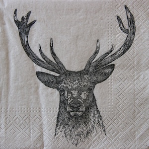 2 ou 4 serviettes en papier pour découpage, torse de cerf noir sur fond de papier brun 100 % recyclé, serviettes artisanales, serviette pour découpage cerf