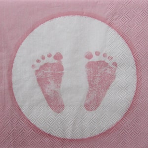 2 oder 4 Stück Papierservietten zum Basteln, rosa Baby-Fußabdruck-Muster, Baby-Geburtstags-Muster, Babyparty-Découpage-Servietten, Baby-Fußabdrücke