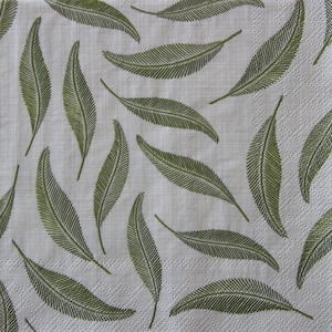 2 o 4 servilletas de papel para manualidades, diseño de hojas de plantas verdes sobre fondo beige, servilletas para decoupage, servilletas para decoupage de Noruega