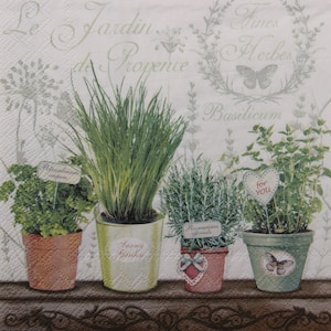 Tovaglioli di carta da 2 o 4 pezzi per decoupage, collage di erbe verdi in vaso e con iscrizioni, tovagliolo per decoupage alle erbe, tovaglioli alle erbe