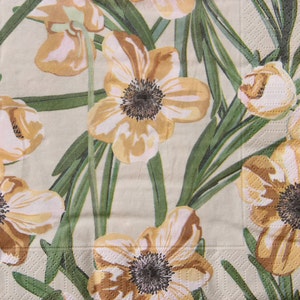 2 ou 4 serviettes en papier pour découpage, jonquilles jaunes sur fond beige, serviettes pour découpage printanier, serviettes scandinaves