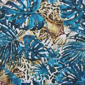 2 ou 4 serviettes en papier pour travaux manuels, Monstera turquoise, feuilles de palmier et têtes de gepard, serviettes de table gepard léopard pour découpage, jungle