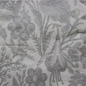 2 ou 4 serviettes en papier pour travaux manuels, motif fleurs argentées sur fond blanc, serviettes pour découpage floral, fournitures de journalisme, collages