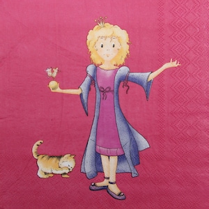 2 oder 4 Stück Papierservietten für Decoupage, Prinzessin mit Mäusen auf dem Ball und Katze auf rosa Hintergrund, Decoupage-Servietten für Kinder