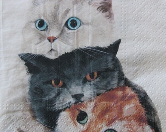 Cats Decoupage Paper Napkins, (2 or 4 Pcs)