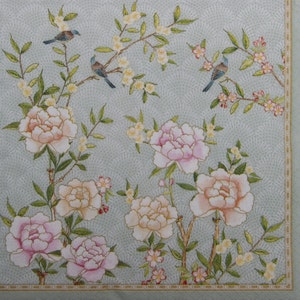 2 ou 4 serviettes en papier pour travaux manuels, jardin de fleurs aux couleurs pastel avec de petits oiseaux sur fond bleu sarcelle, serviettes pour découpage floral