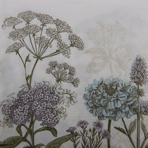 2 ou 4 serviettes en papier pour travaux manuels , Fleurs sauvages couleurs pastel , Fournitures créatives pour journal de jardin , Serviettes de table pour découpage , Scrapbooking