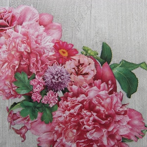 2 ou 4 serviettes en papier pour travaux manuels , Couronne de pivoines roses sur fond de béton gris , Serviettes de découpage , Serviettes pour travaux manuels , Réalisation de collages