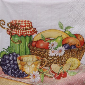 2- of 4-delige papieren servetten om te knutselen, fruitmand, jam met augurk en kopje koffie, herfstbounty collageservetten, herfstdecoupage