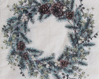 Papieren kerstservetten, dennenappelkrans, kerstdecoratie (2 of 4 stuks)