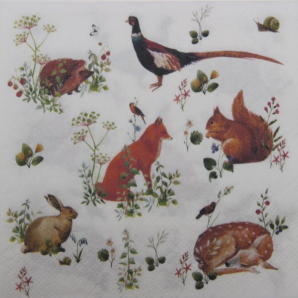 2 or 4 Pcs Paper Napkins For Decoupage, Forest Animals Decoupage Napkins , Crafting Napkins , Collage Making Supplies , Wild Animals Napkins