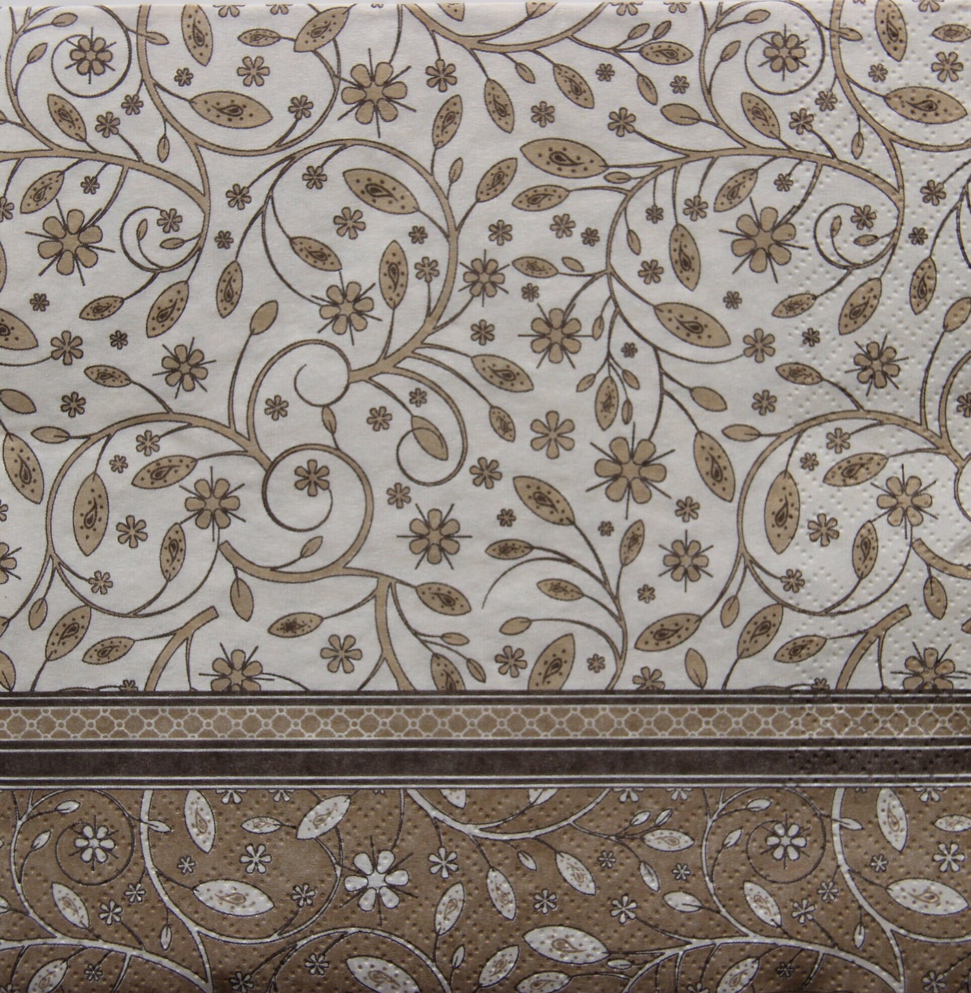 2 or 4 Pcs Paper Napkins For Crafting , Brown Seamless Flourish Pattern On Beige Background , Napkins For Decoupage , Floral Collage Napkins