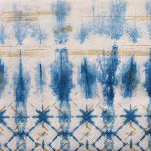 2 o 4 servilletas de papel para decoupage, servilletas de decoupage con patrón Shibori, servilletas con patrón azul, blanco y dorado, servilletas de decoupage azul y blanco