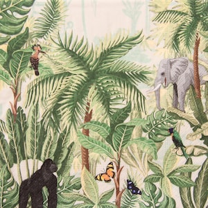 2 oder 4 Stück Papierservietten zum Basteln, Tropic Bäume Wald mit Elefant, Papageien, Schimpanse und Schmetterlinge, Regenwald Decoupage Servietten