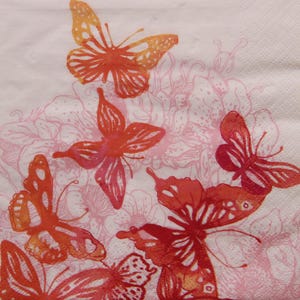 2 o 4 servilletas de papel para decoupage, mariposas naranjas y rojas con sombras florales sobre fondo blanco, servilletas de mariposas para decoupage